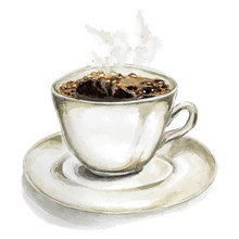 Hand Drawn Vector Watercolor Espresso Coffee On White