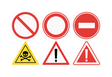 Prohibition Signs Set Vector Illustration. Warning Danger Symbol Prohibiting Signs. Forbidden Safety Information Prohibiting Signs. Protection Signs No Pet Warning Information Sign.