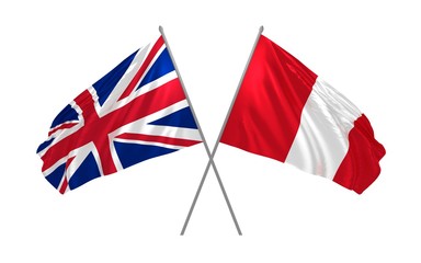 Wall Mural - 3d illustration of UK and Peru flags together waving in the wind