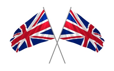 Wall Mural - 3d illustration of two UK flags together waving in the wind