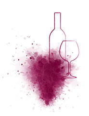 Poster - wine bottle and glass with grunge grape