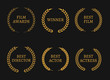 Film academy awards winners and best nominee gold wreaths on black background.