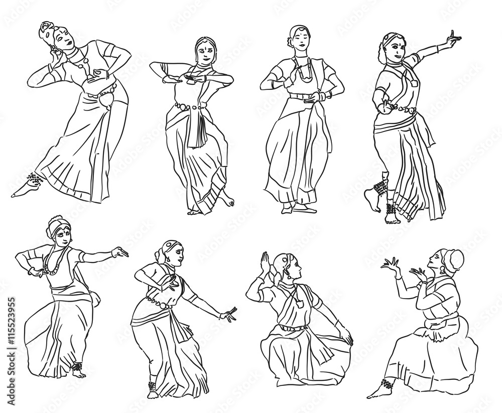 silhouettes indian dancers Stock Vector | Adobe Stock
