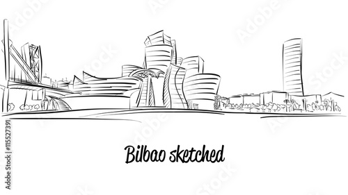 Bilbao Skyline, Hand drawn Vector Artwork Tablou Canvas