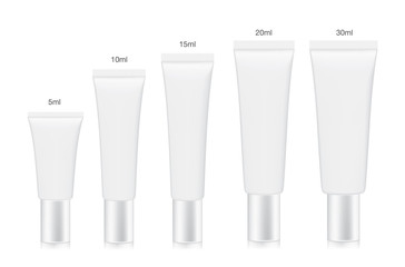 white cosmetic tube collection arranged in order of size from small to large. container vector for a