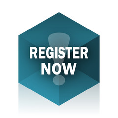 Aufkleber - register now blue cube icon, modern design web element