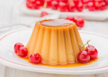 Custard With Red Currants On Plate