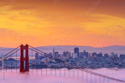 Early morning low fog at Golden Gate Bridge