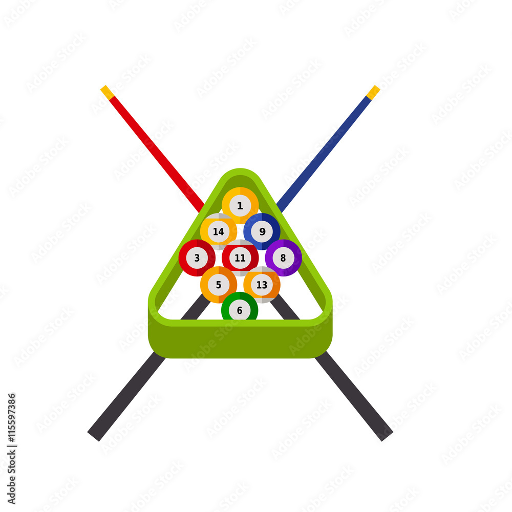 Billiard Balls in Rack and Cues Icon Stock Vector | Adobe Stock