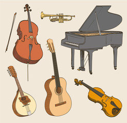 Wall Mural - Set of hand drawn classical musical instruments