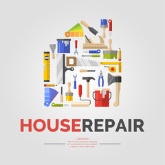 Wall Mural - White poster with home of tools for house repair