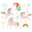 Unicorn fairy magic collection, isolated vector objects, flat design
