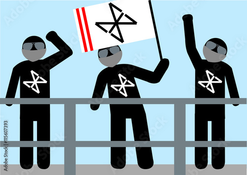 Fotografía  Illustration Hooligans; Wut; Aggression; Zuschauer; Tribüne; Fahne; vermummt; Fl