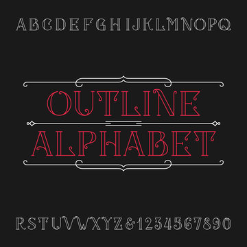 Line vintage alphabet vector font. Ornate letters in outline style for labels, headlines, posters etc.