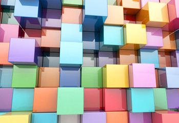 Fototapete - Abstract background of multi-colored cubes, 3D illustration