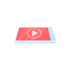 Poster - Digital tablet with media player icon in cartoon style on a white background