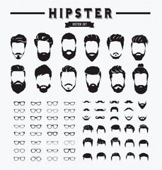 Hipster style infographics elements and icons set for retro design.Hipster hair and beards, fashion vector illustration set