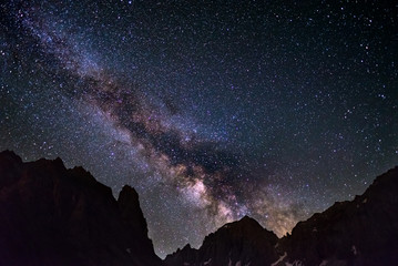Wall Mural - the colorful glowing core of the milky way and the starry sky captured at high altitude in summertim