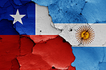 Wall Mural - flags of Chile and Argentina painted on cracked wall