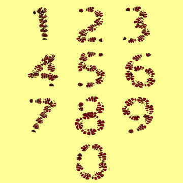 Halloween font. Red and black font from the drop, Arabic numerals

