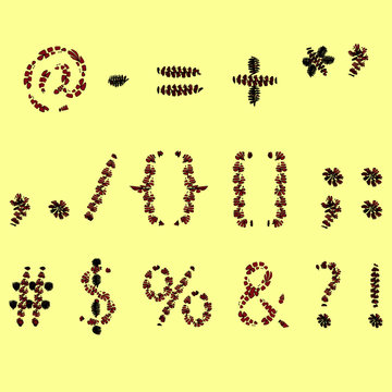 Halloween font. Red and black font from the drop, punctuation, symbols
