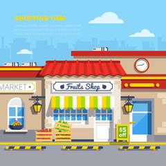 Wall Mural -  Street Shops Flat Design Concept 