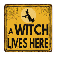 A Witch Lives Here Vintage  Metal Sign