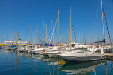 Sailboats In The Harbor Of The City Of Toulon, Southern France

