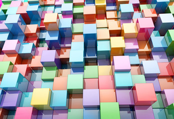 Fototapete - Abstract background of multi-colored cubes, 3D illustration