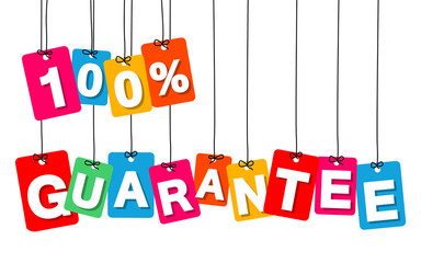 Poster - Vector colorful hanging cardboard. Tags - 100 percent guarantee