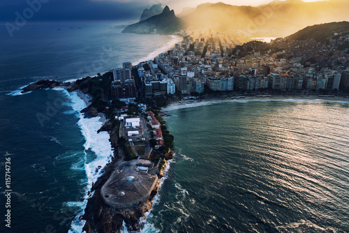 Fotografiet Rio de Janeiro aerial view. Copacabana Fortalezza and Ipanema