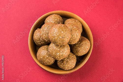 The indian sesame sweet or tilgul laddu, made up of ...