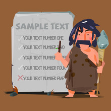 Caveman With Huge Stone To Replace Your Text. Stone Age Concept