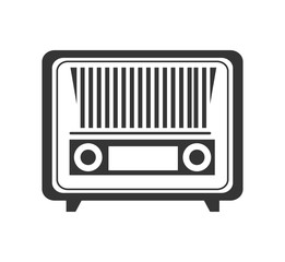 Sticker - Antique radio stereo in black and white colors isolated flat icon, vector illustration.