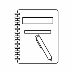 Poster - Closed spiral notebook and pen icon in outline style isolated vector illustration