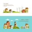 Rural and urban landscape. Village. Small town. Vector illustration.