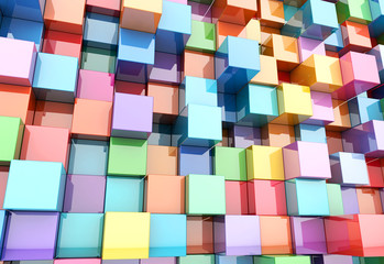 Fototapete - Abstract background of multi-colored cubes, 3D illustration