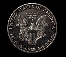 US Silver Dollar With Eagle Isolated On Black