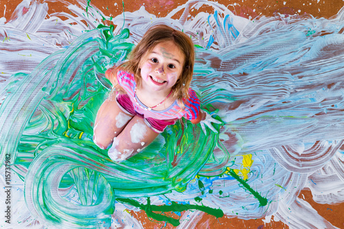 Fotografie, Obraz Creative little girl having fun with paint