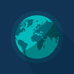 Poster - Earth globe vector illustration isolated on blue space background, flat cartoon earth planet from space