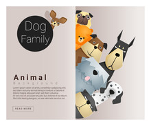Cute Animal Family Background With Dogs, Vector , Illustration