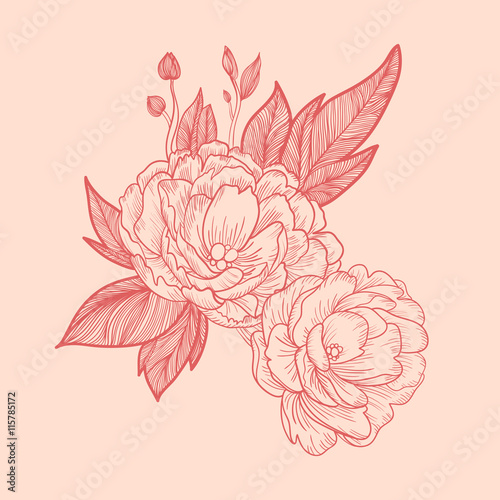 Cuadros en Lienzo Ramo tarjeta de cumpleaños de fondo o invitación del Peony
