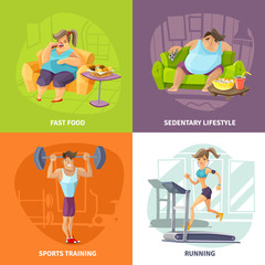 Canvas Print - Obesity And Health Concept Icons Set 