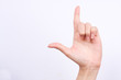 finger hand symbols isolated concept true alpha holding up the loser sign on the white background
