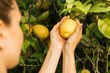 Woman holding a lemon from the tree