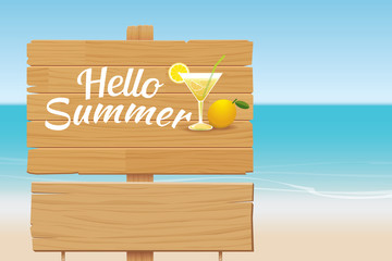 Sticker - summer wooden sign on tropical beach background