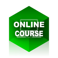 Poster - online course cube icon, green modern design web element