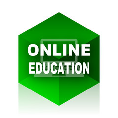 Poster - online education cube icon, green modern design web element