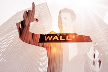 Wall Mural - Composite image of happy businessman pointing with fingers