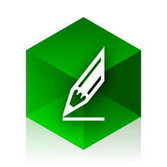 Poster - pencil cube icon, green modern design web element